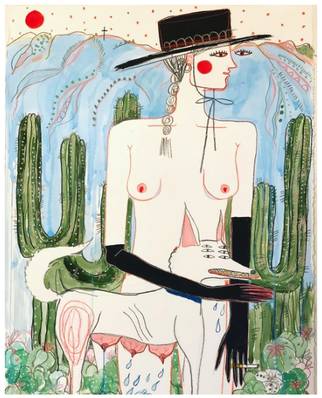 Cowgirl with White Dog by Birdie Hall